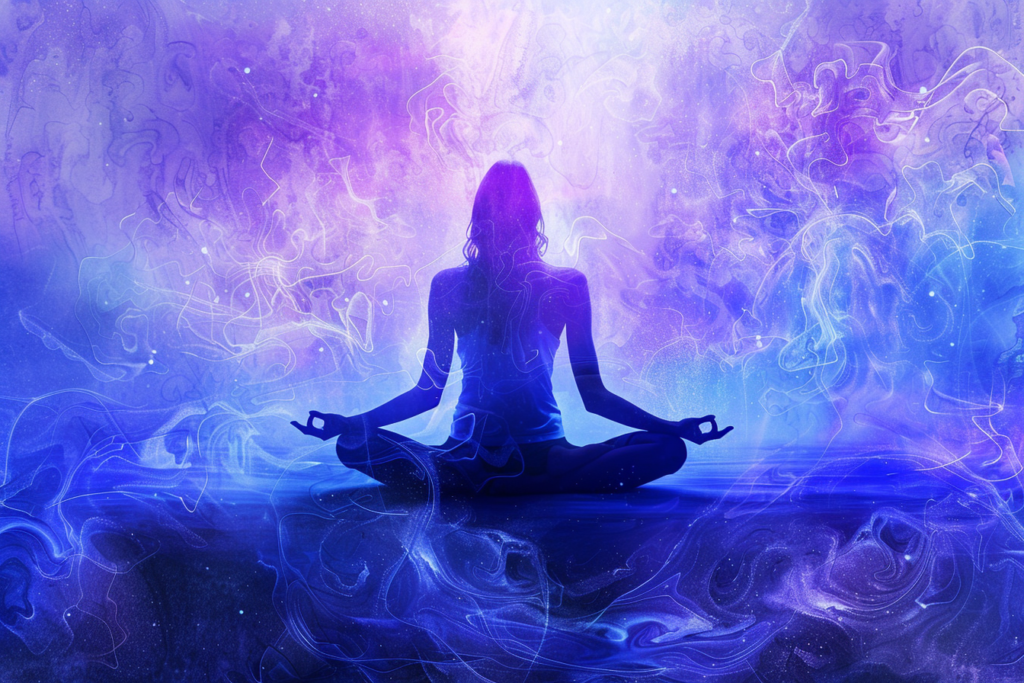 Digital art of woman in self-hypnosis/auto-hypnosis state in lotus position
