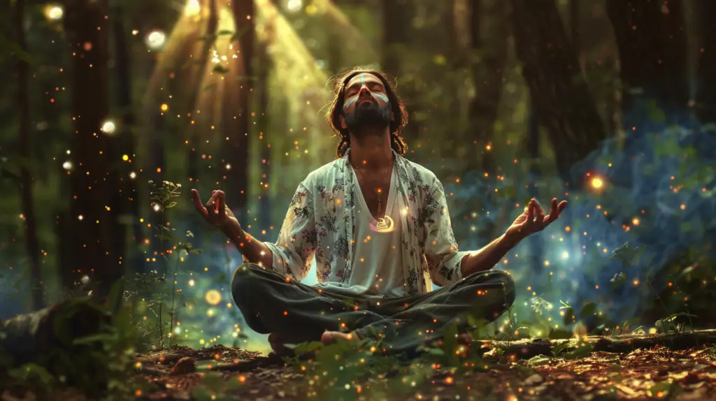Art of meditating man, as a symbol of modern spirituality.