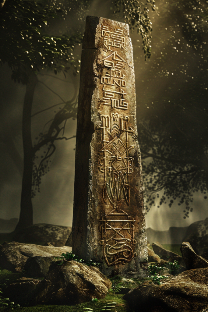 Digital art of Norse obelisk, as a symbol of spirituality