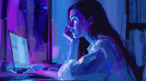 Digital art of learning woman, to symbolize self-hypnosis for concentration