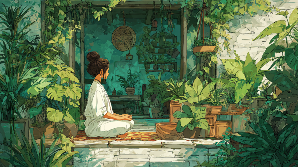 Woman meditating on ego death