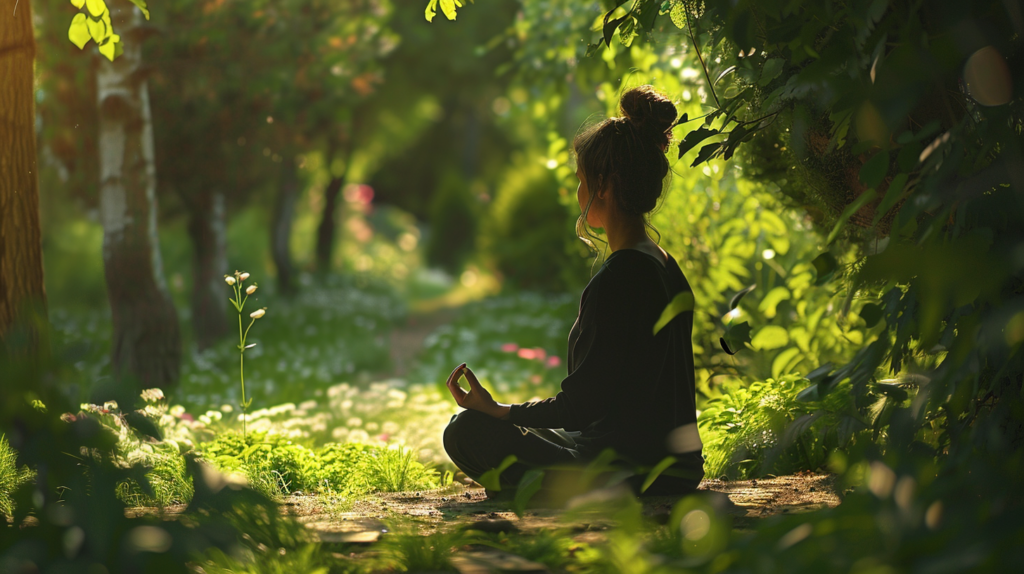 Spiritual meditation of a woman on stillness