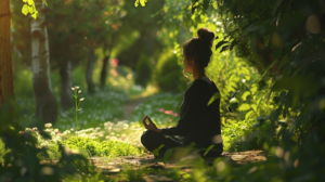 Spiritual meditation of a woman on stillness