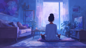 Woman meditating with mindful breathing